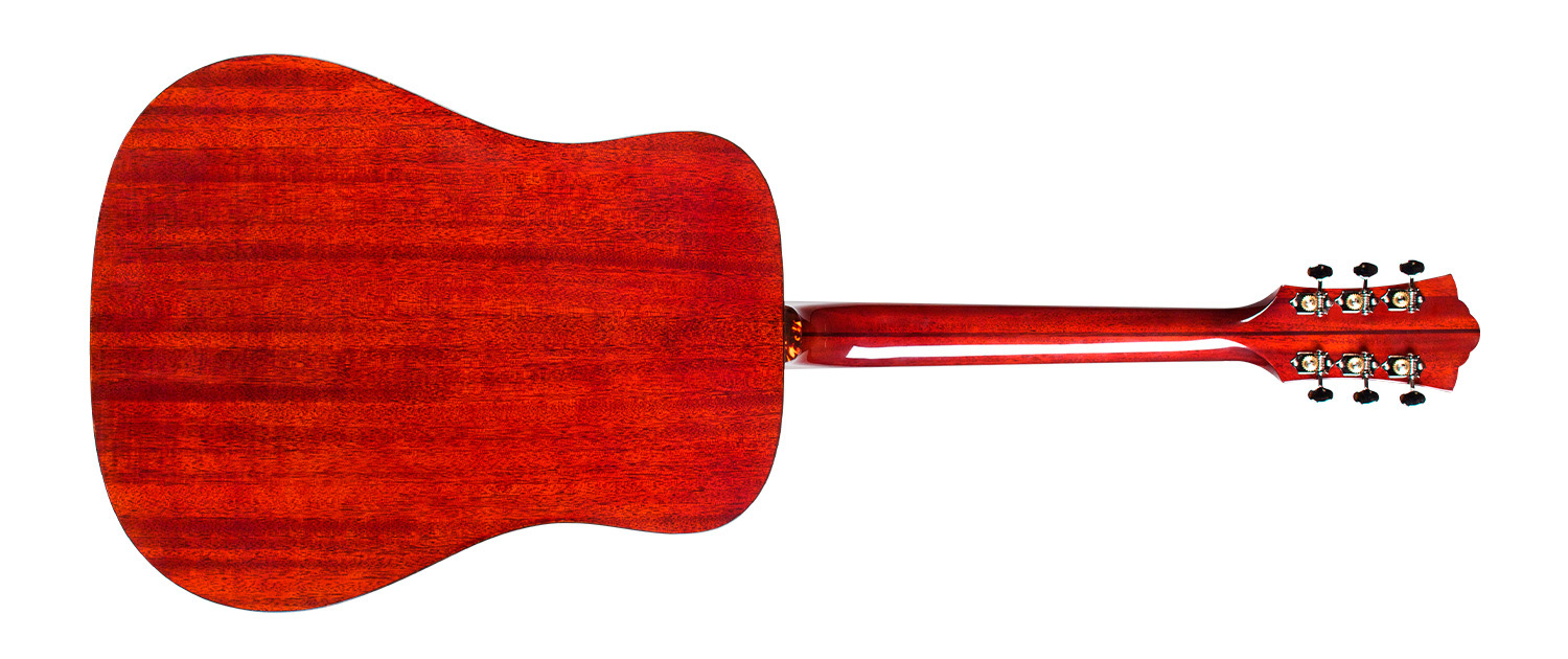 Horizontal back view of D-40 Vintage Sunburst acoustic guitar