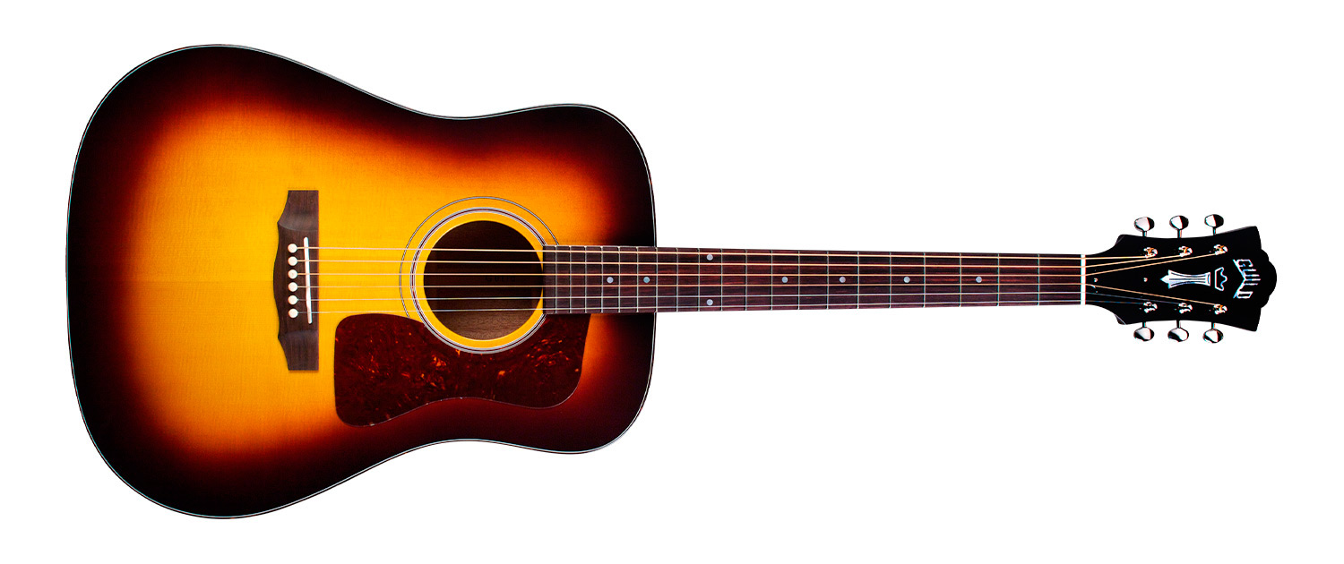 Horizontal front view of D-40 Vintage Sunburst acoustic guitar