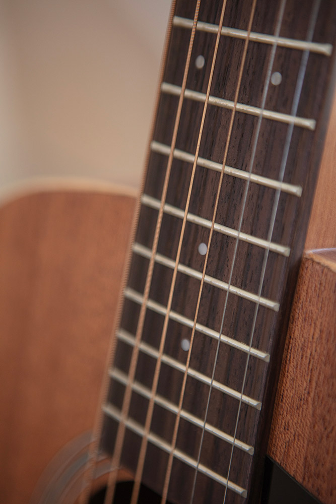 Close up of Travel Mahogany neck